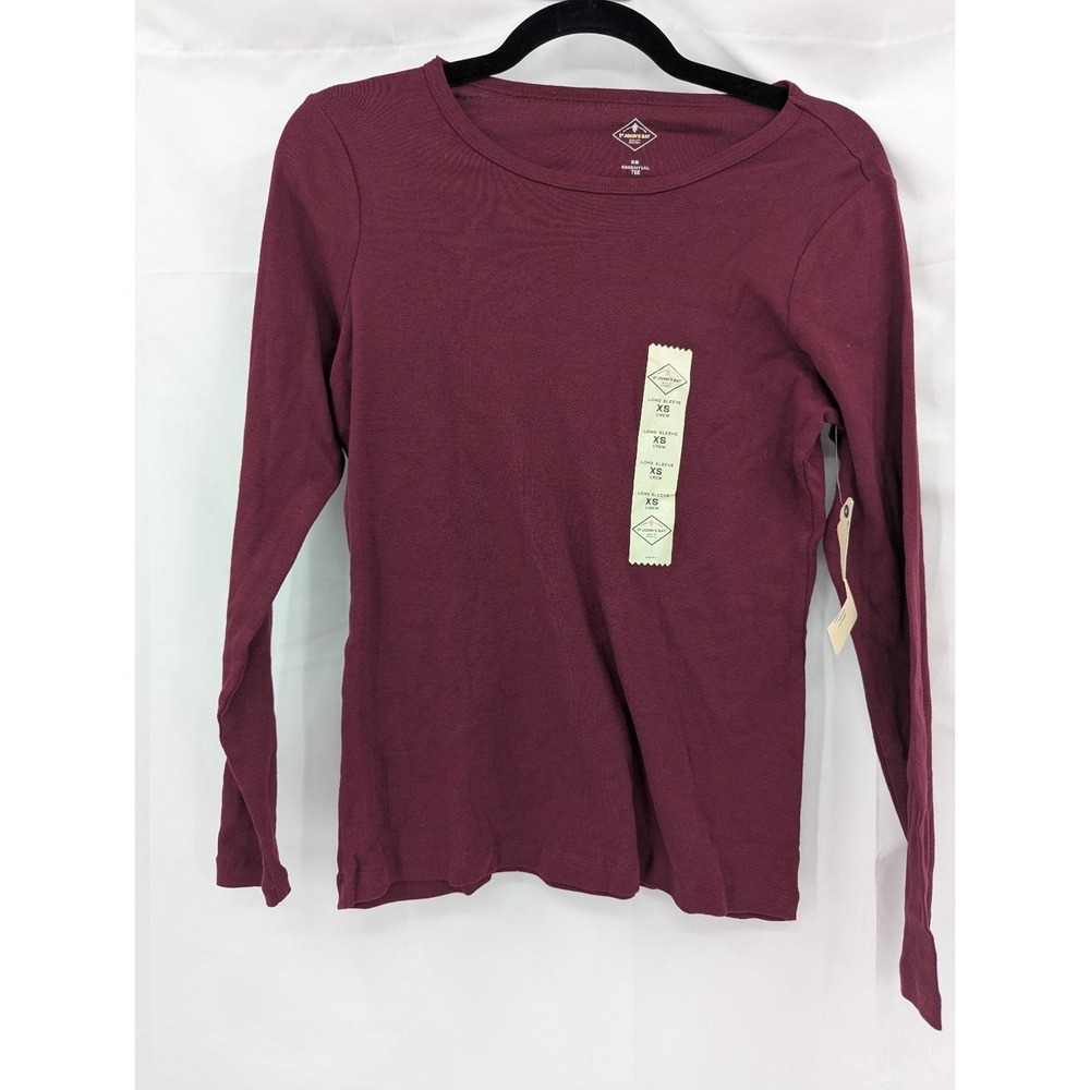 St. John's Bay Women's XS Maroon Essential Long Sleeve Cotton Tee Top